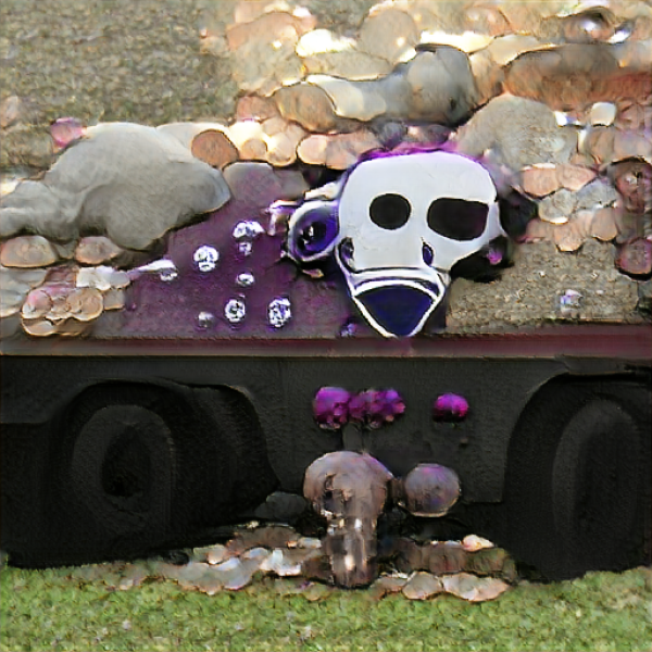 "a purple skull with falling coins"