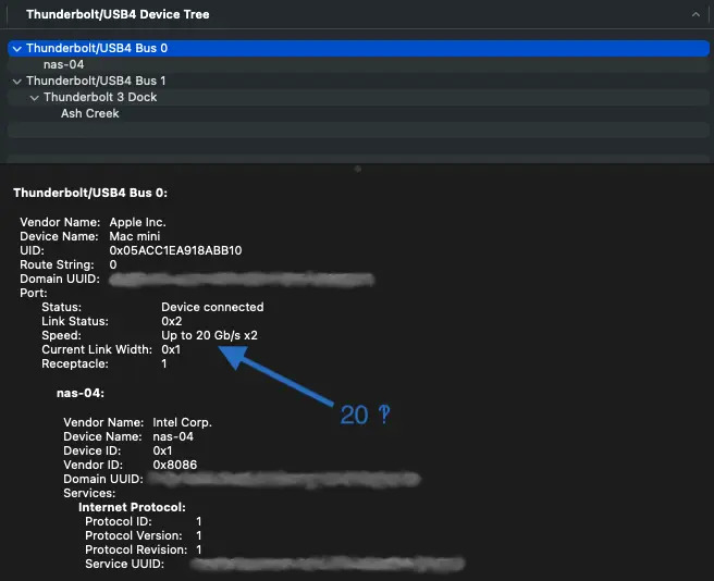 System Report Link Speed - 20 Gb/s