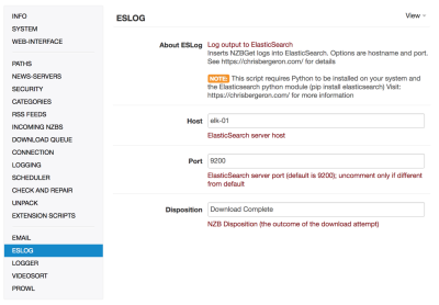 NZBget Elasticsearch Extension