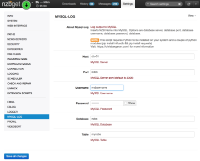 NZBget Mysql Extension